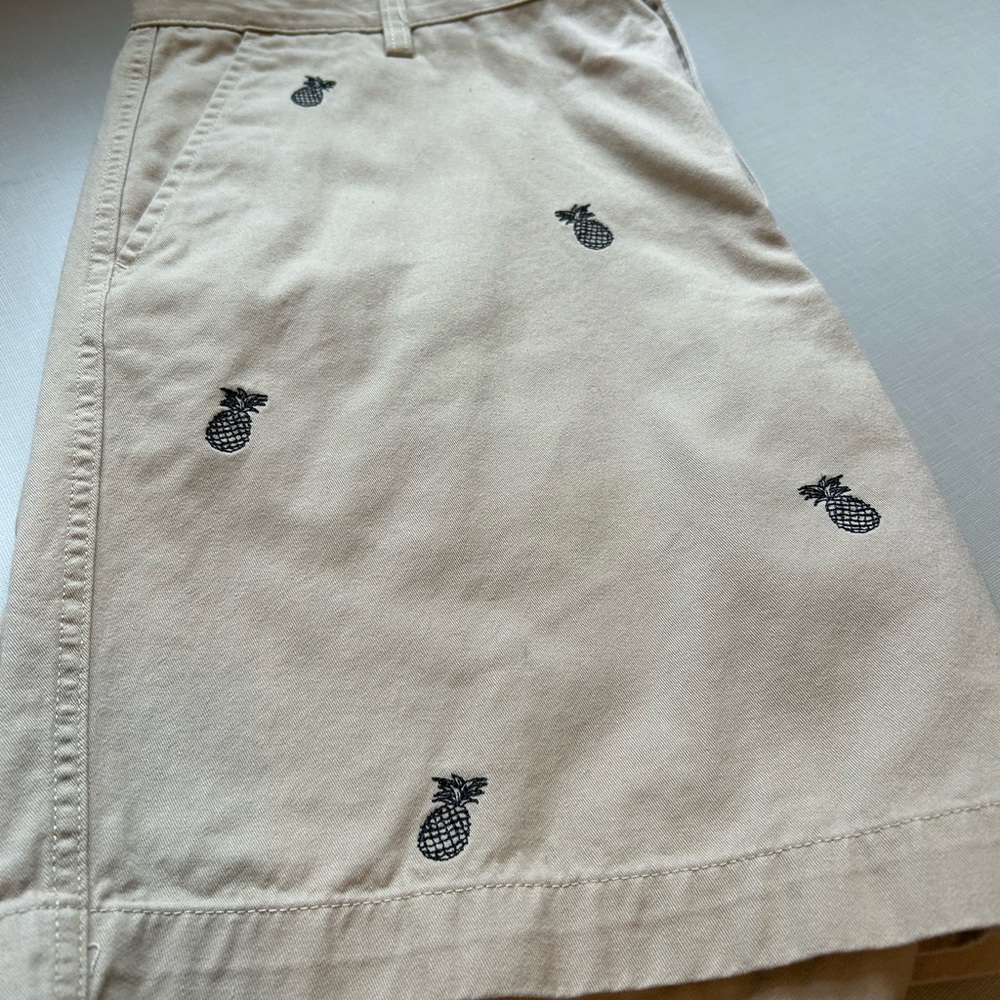 Chaps Tan Shorts with Black Pineapple Embroidery